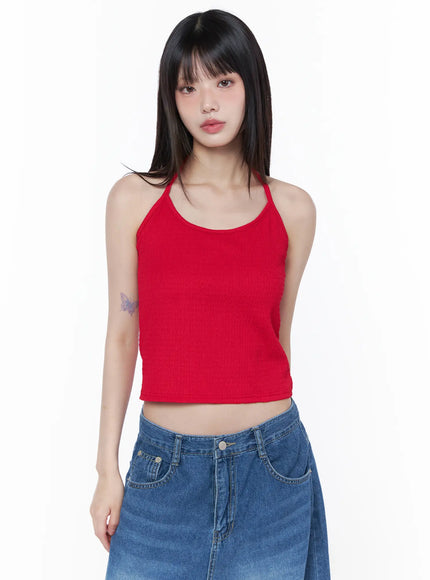 ribbed-halter-neck-tank-top-cu519 / Red