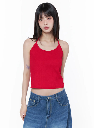 ribbed-halter-neck-tank-top-cu519 / Red