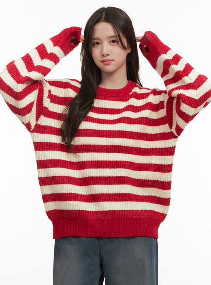 cozy-striped-oversized-sweater-ij510 / Red