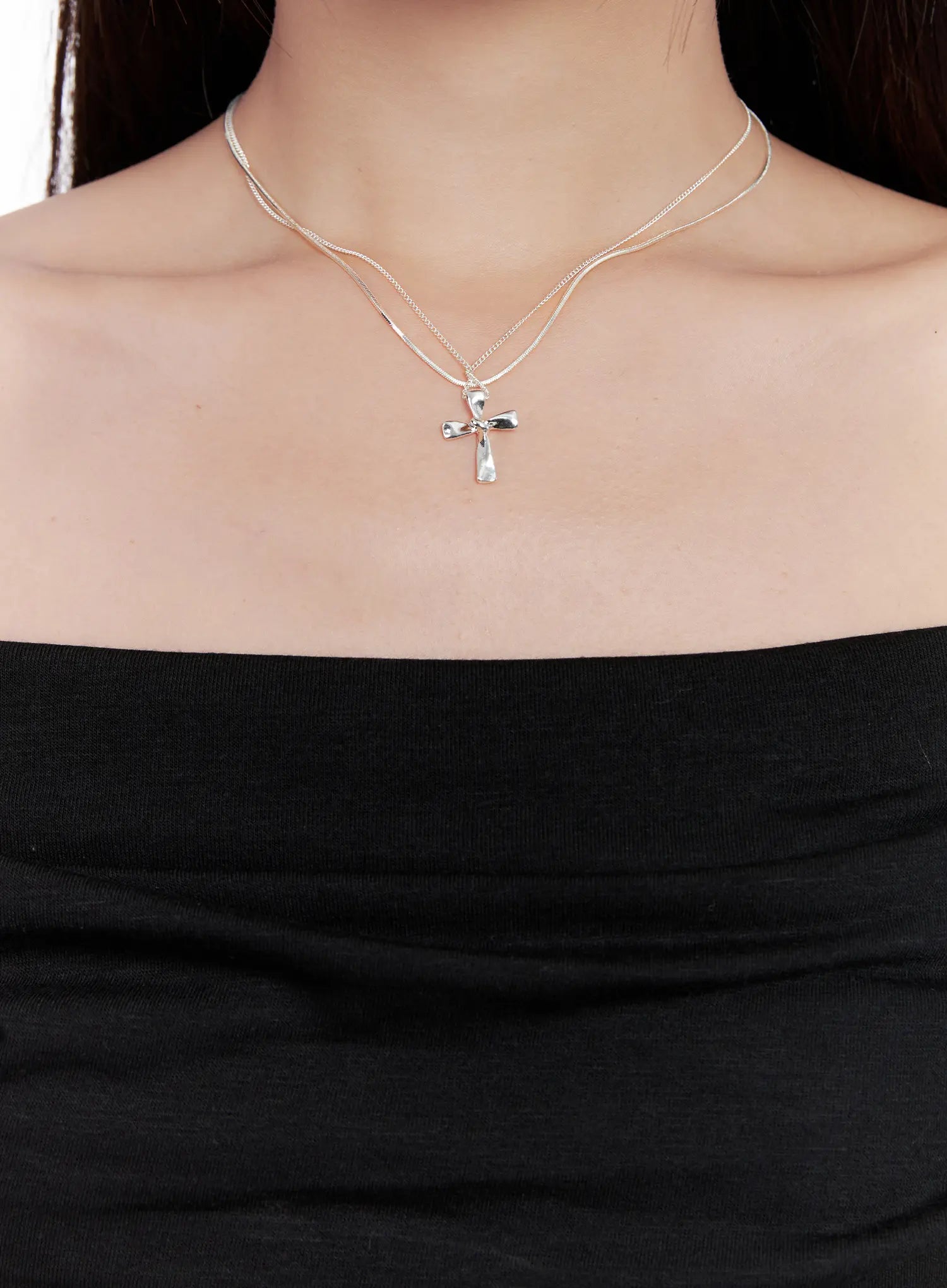 layered-cross-necklace-cl522 / Silver