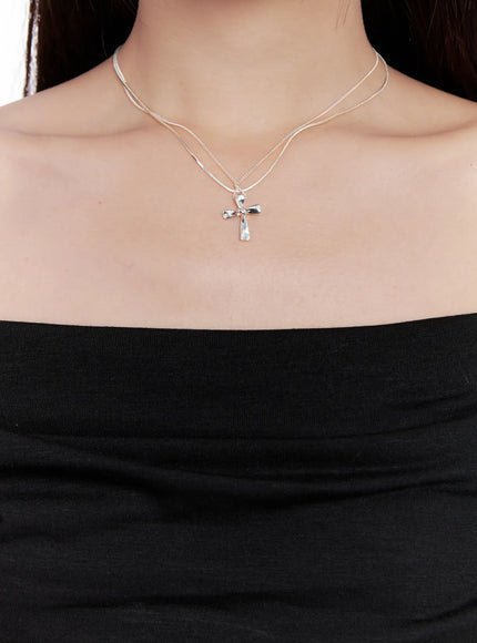 layered-cross-necklace-cl522 / Silver