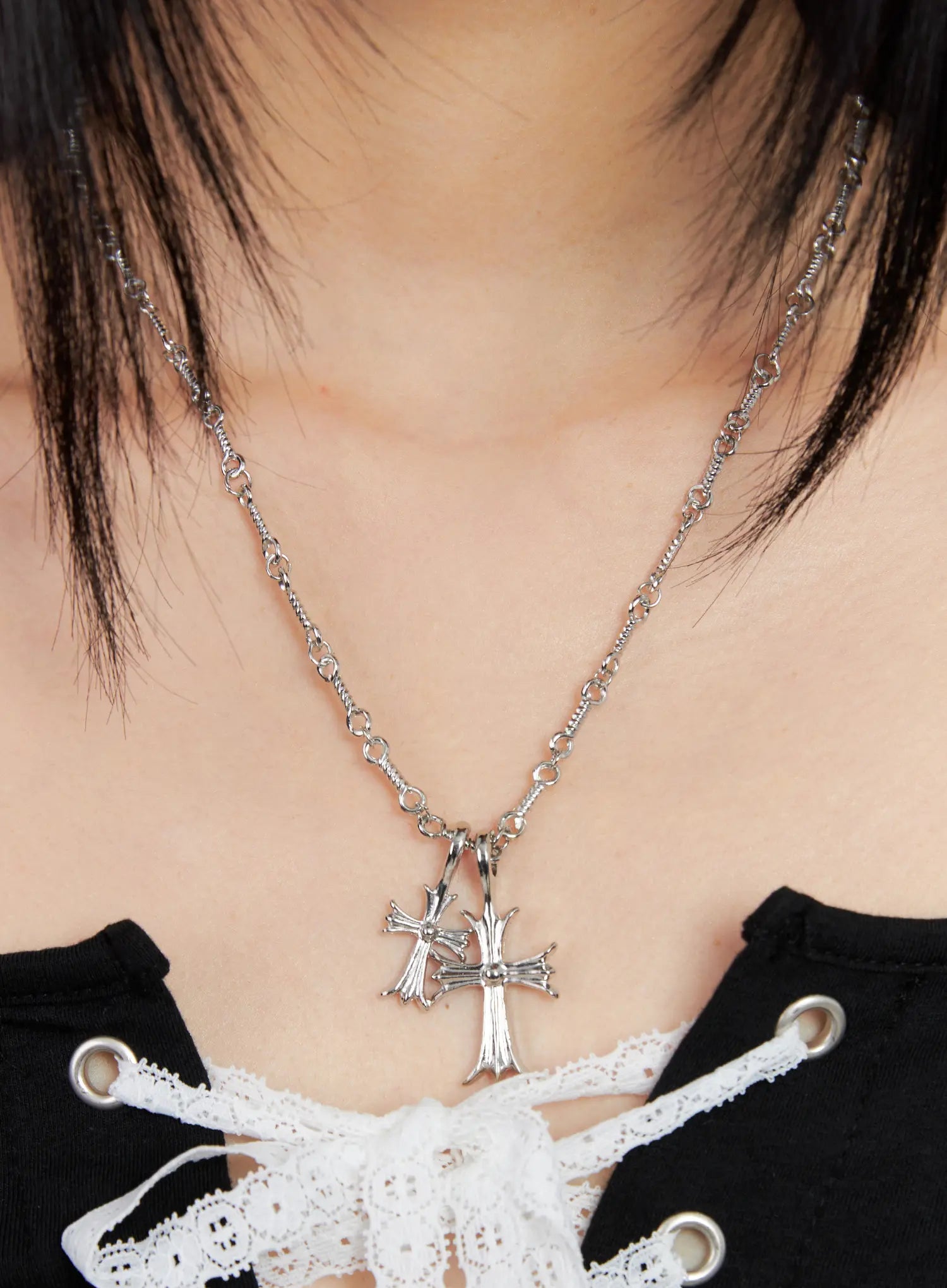 double-cross-chain-necklace-cl530 / Silver
