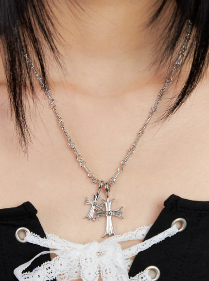 double-cross-chain-necklace-cl530 / Silver