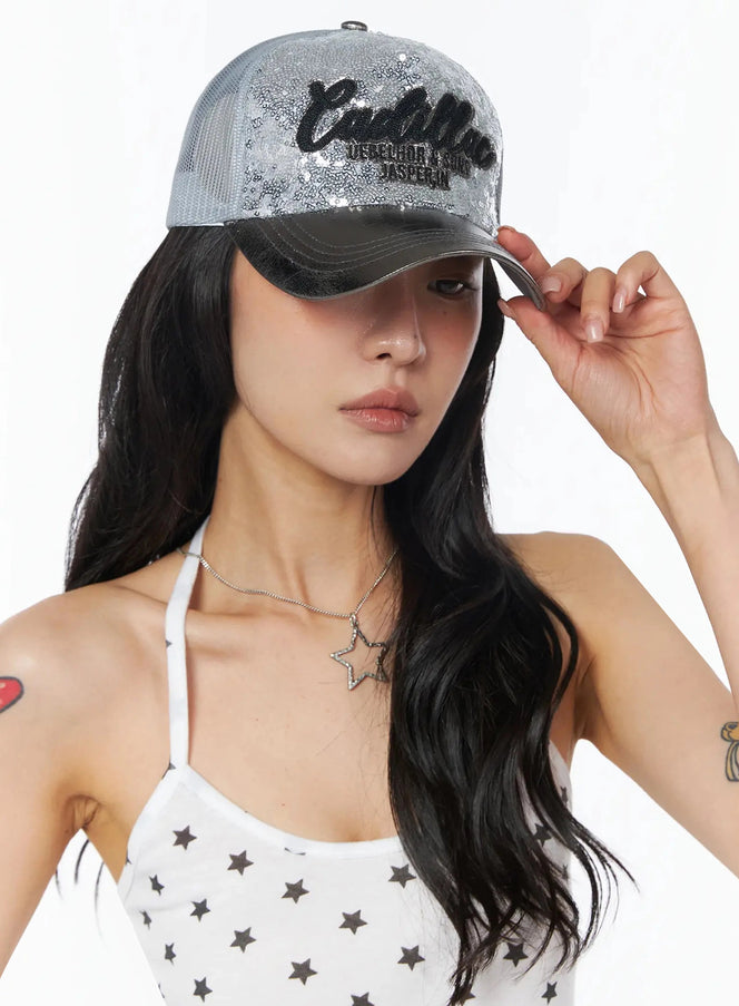 sequin-lettering-baseball-cap-iu509 / Silver