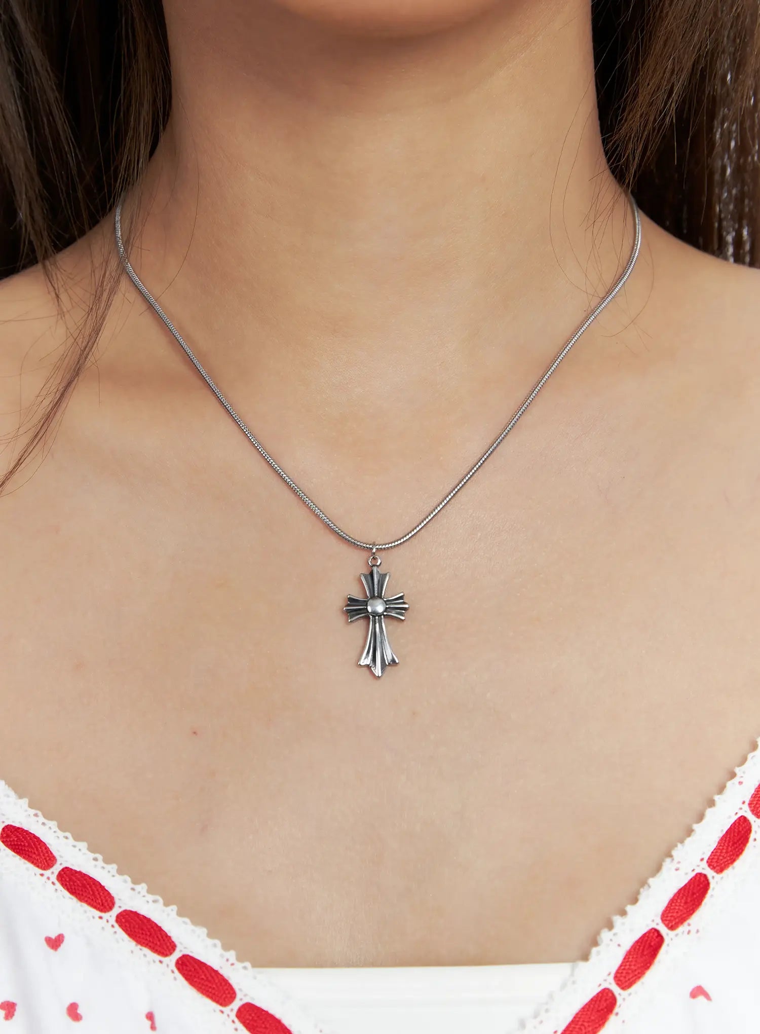 gothic-silver-cross-chain-necklace-cs511 / Silver