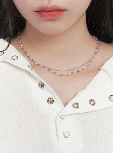 layered-pearl-necklace-cj517 / Silver