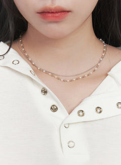 layered-pearl-necklace-cj517 / Silver