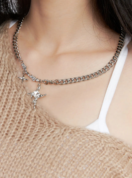 twin-star-chain-necklace-cg526 / Silver