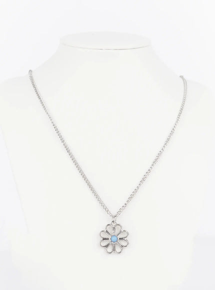 mens-floral-pendant-chain-necklace-is509 / Silver