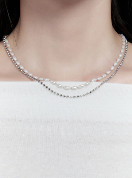 tiny-beaded-layered-necklace-cc0608 / Silver
