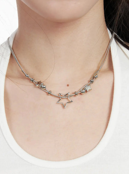 double-chain-star-necklace-ij528 / Silver