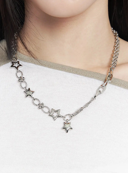 star-chain-link-necklace-ij528 / Silver