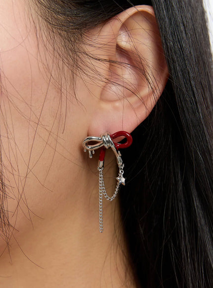 ribbon-dangle-earrings-if526 / Silver