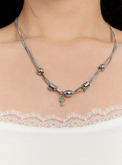 layered-cross-necklace-if526 / Silver