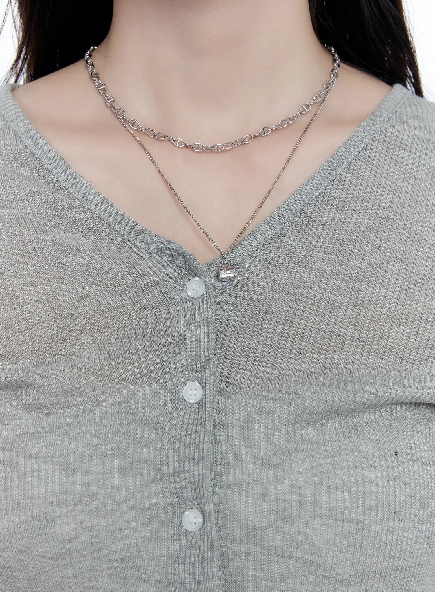 mini-bag-pendant-layered-necklace-cc0608 / Silver