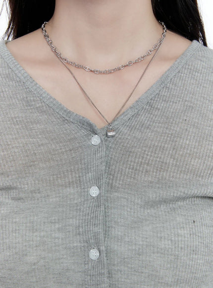 mini-bag-pendant-layered-necklace-cc0608 / Silver