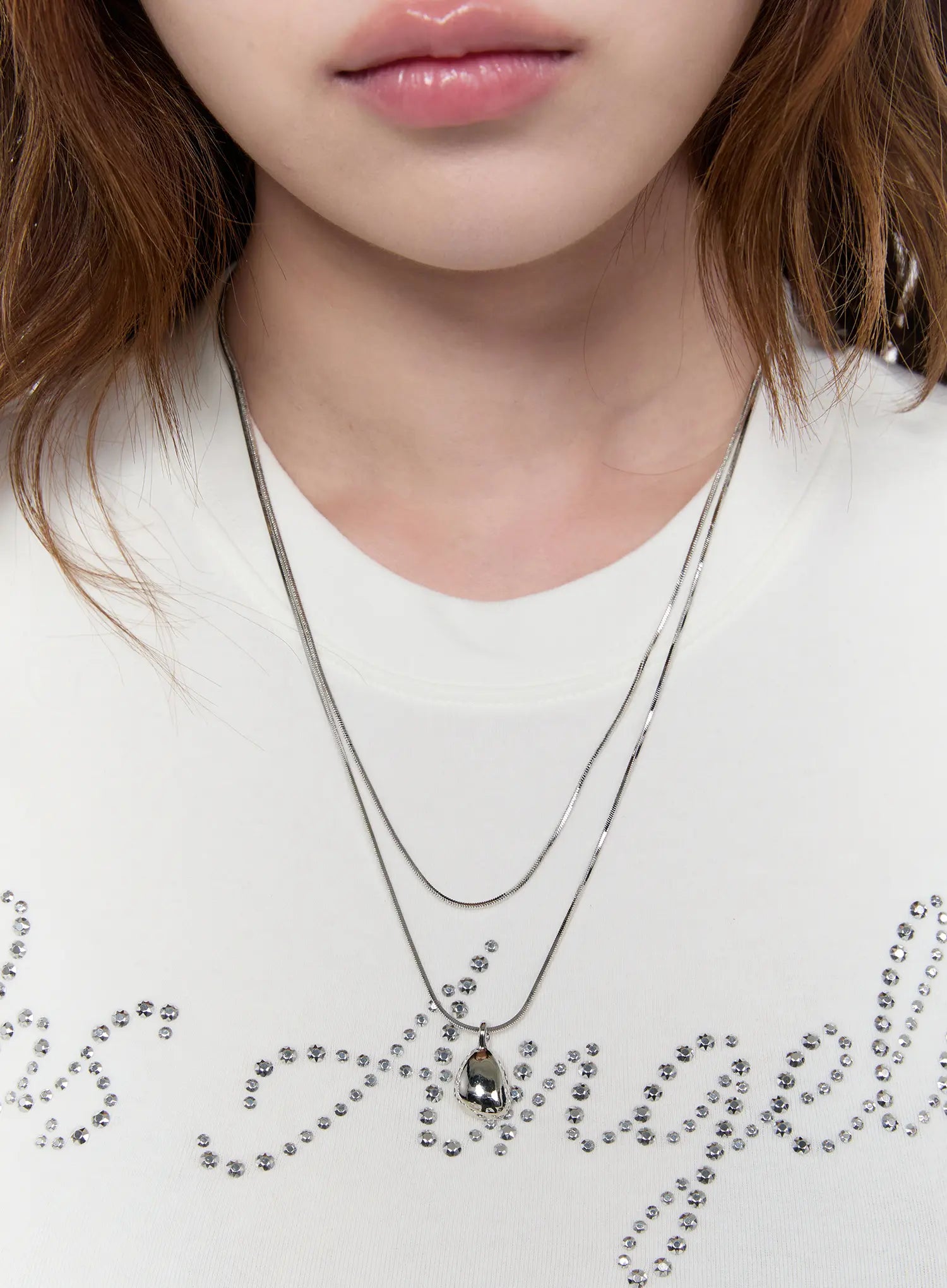 layered-oval-pendant-necklace-ca527 / Silver