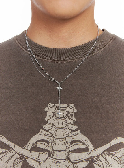 mens-double-layer-chain-necklace-is502 / Silver