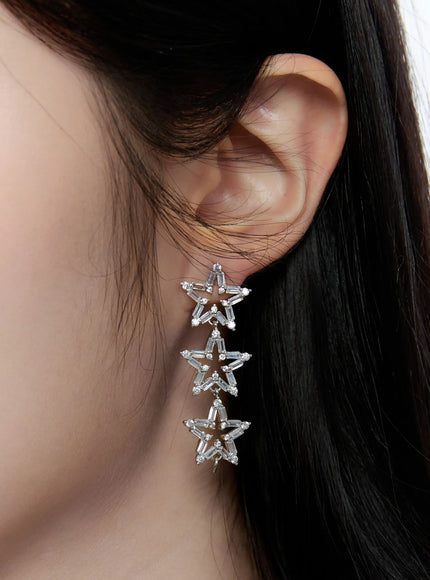 triple-star-cubic-earrings-cc0608 / Silver