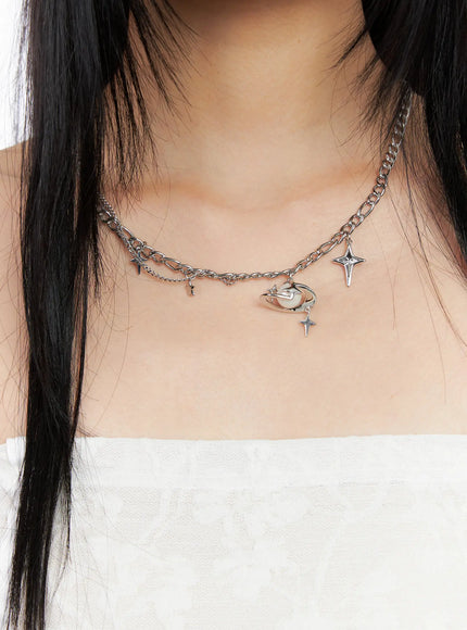 saturn-chain-necklace-cl530 / Silver
