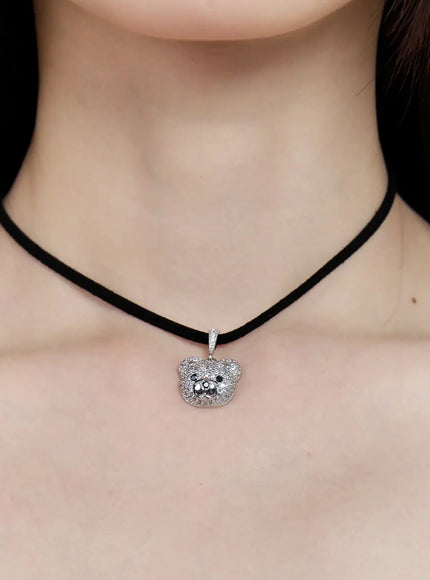 acc-quede-teddy-bear-black-necklace-cg507 / Silver