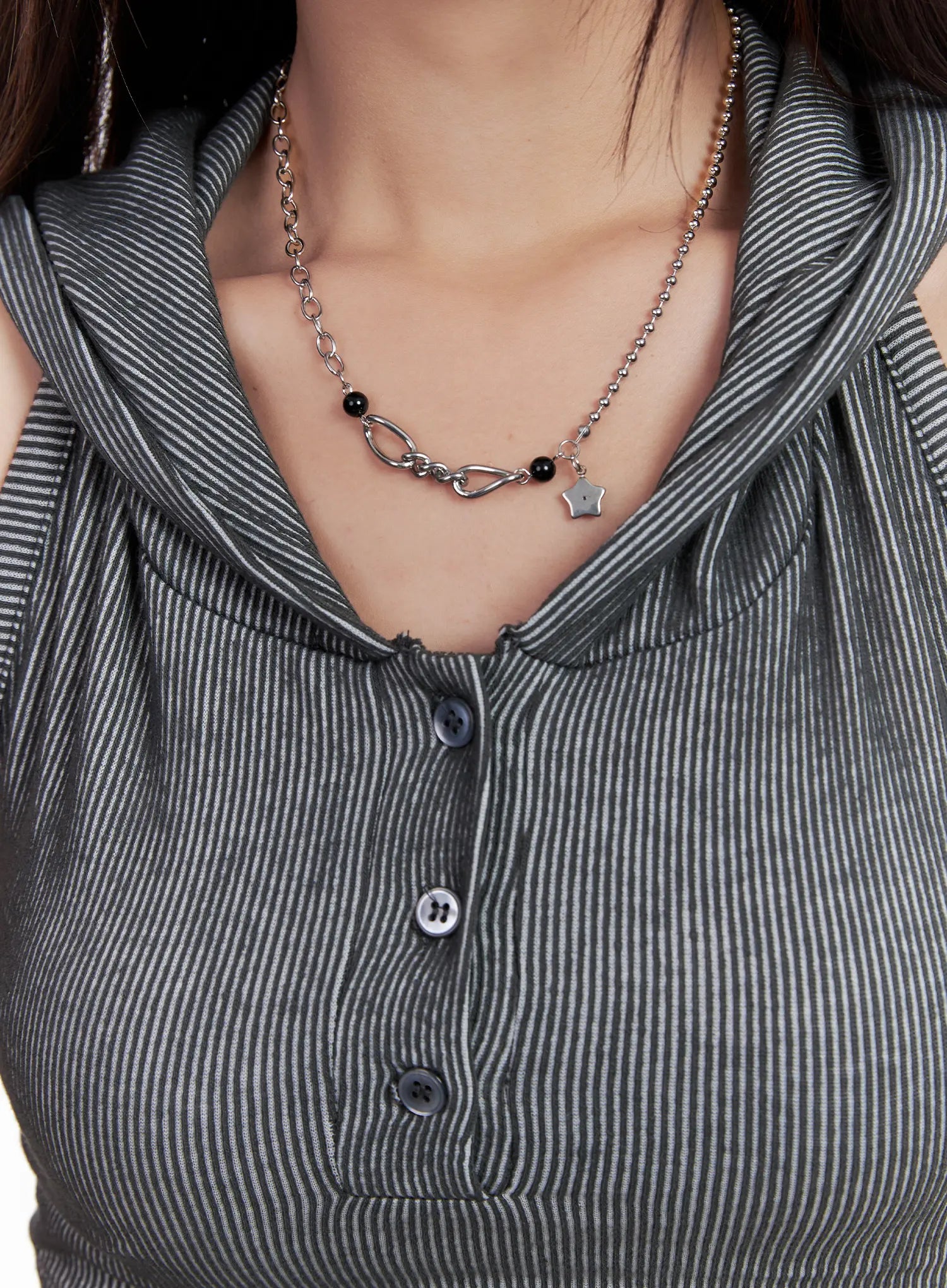 chunky-star-charm-statement-necklace-cl522 / Silver