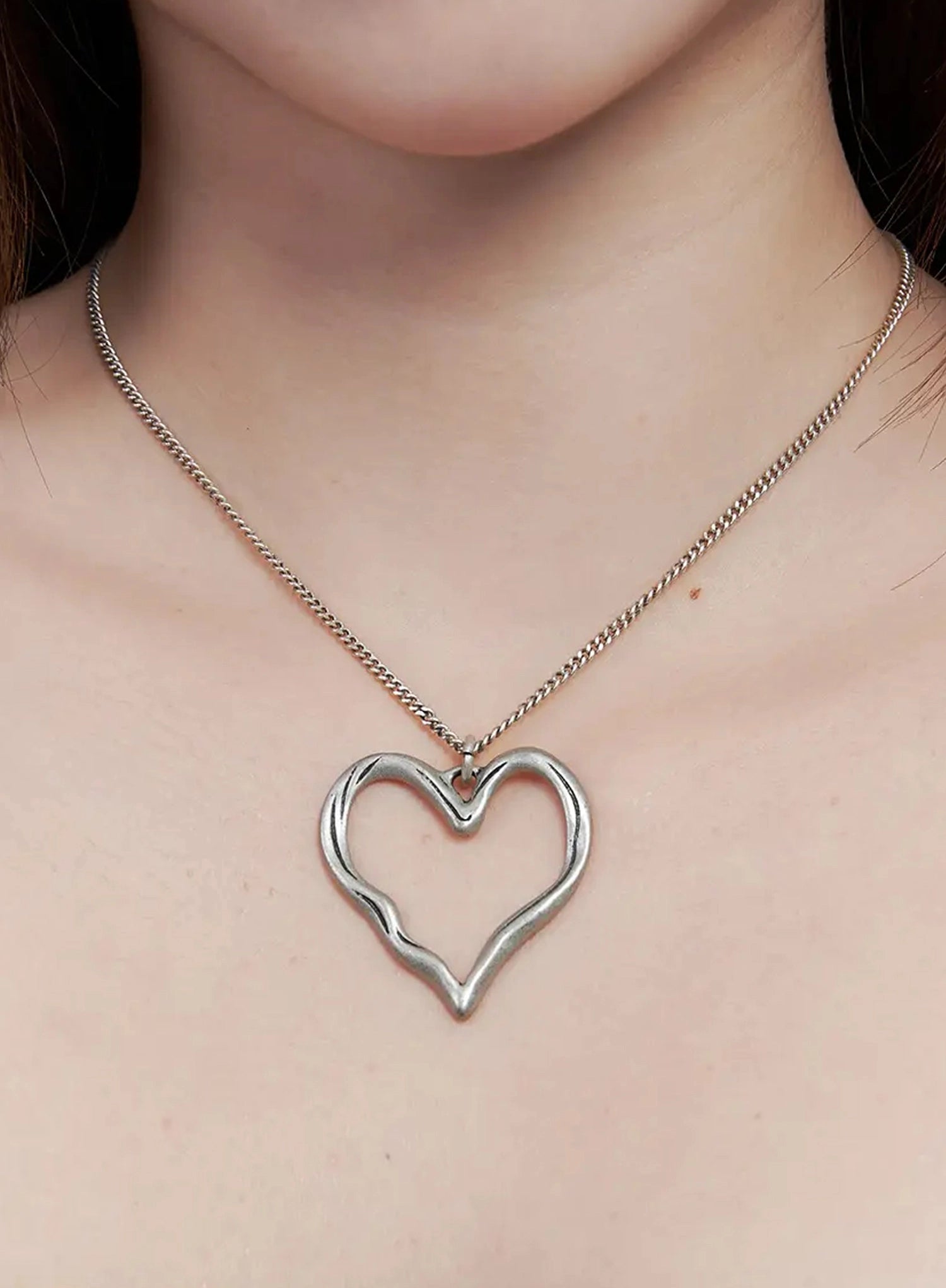 open-heart-chain-necklace-ig528 / Silver