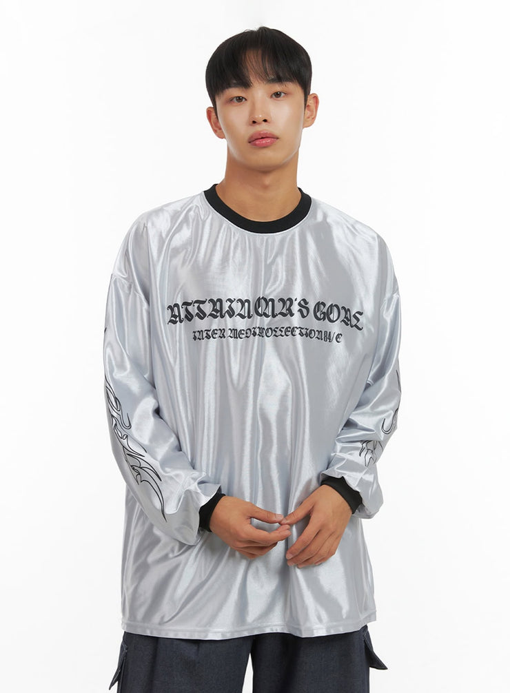 mens-oversize-sliver-print-jersey-t-shirt-is419 / Silver