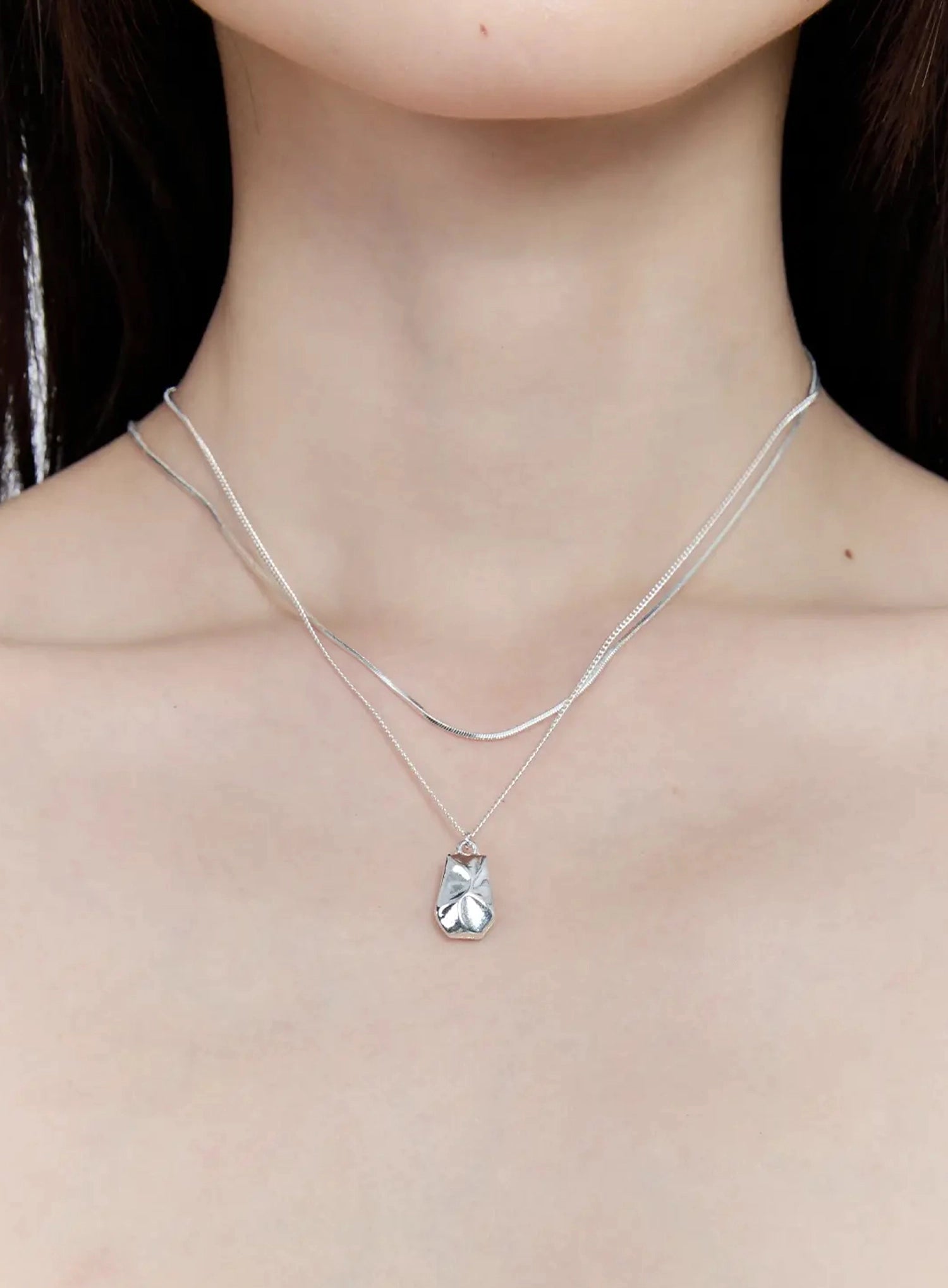 acc-lameron-two-layer-yellow-cubic-necklace-cg507 / Silver