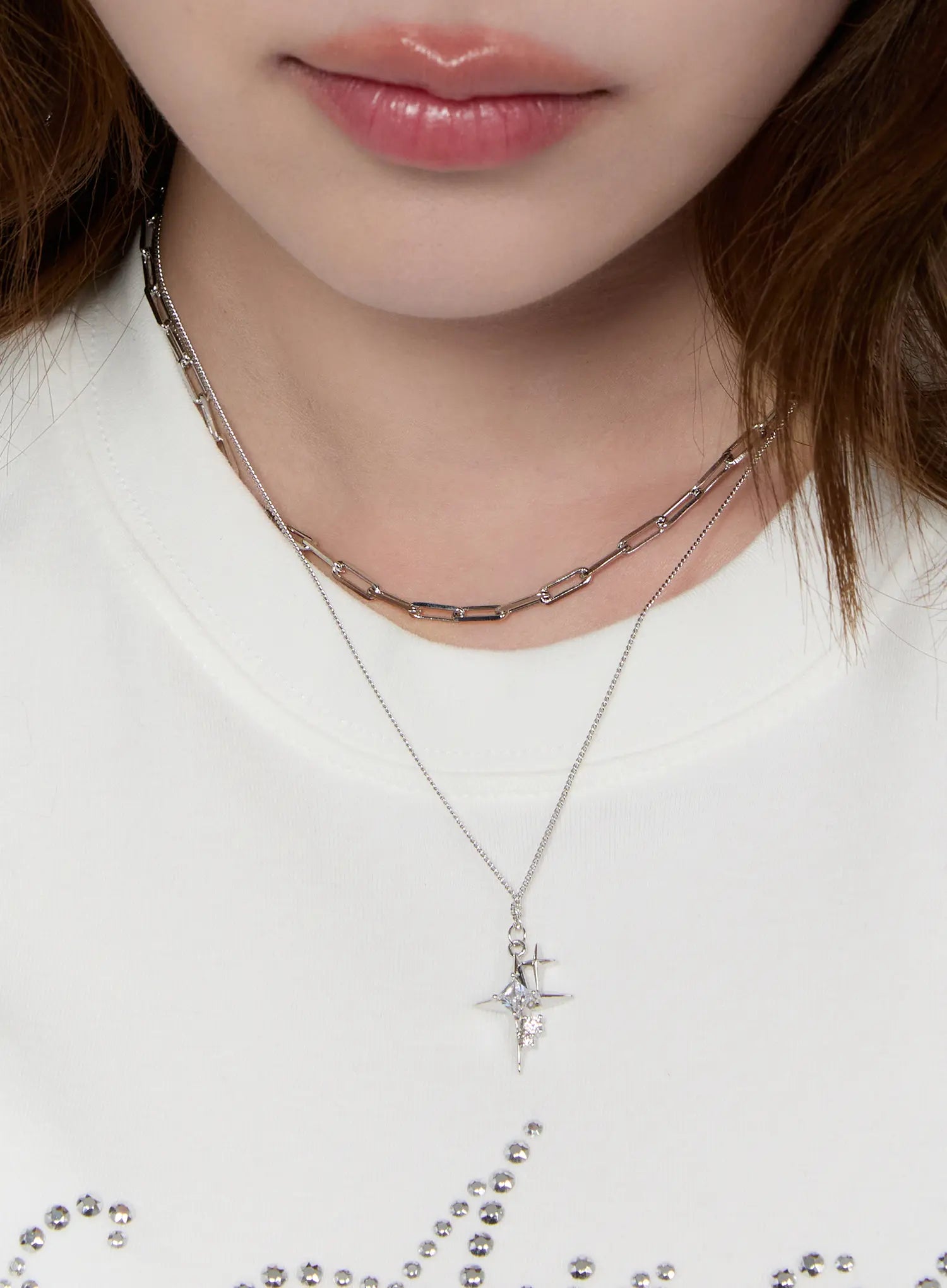 layered-cross-cubic-necklace-ca527 / Silver