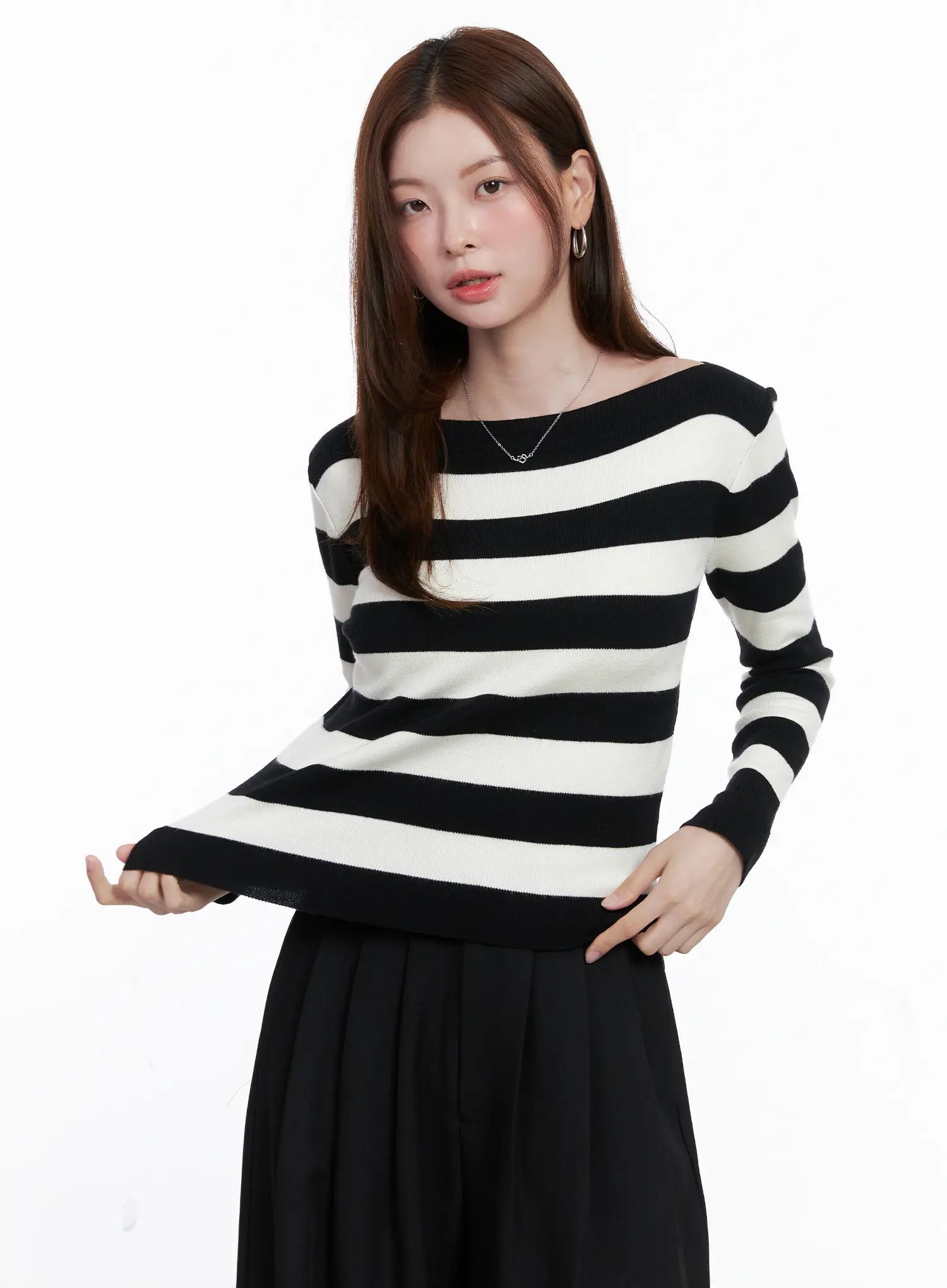 striped-boat-neck-pullover-knit-top-cg520 / Stripe