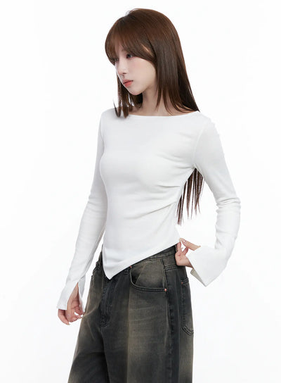 asymmetric-hem-long-sleeve-top-cg529 / White