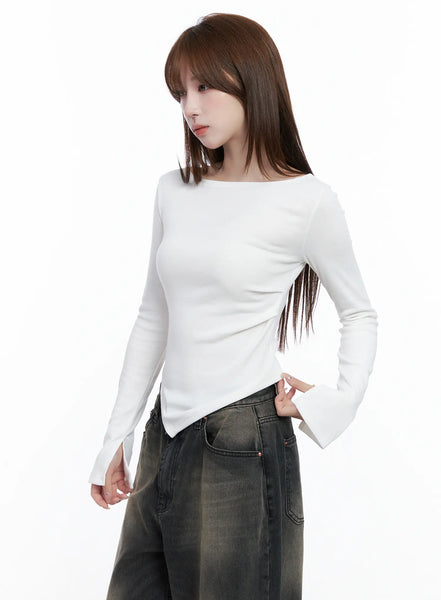 Asymmetric Hem Long Sleeve Top CG529 - Casual style | LEWKIN