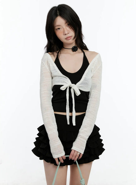 Cropped Sheer Wrap Cardigan CN517 - Feminine style | LEWKIN