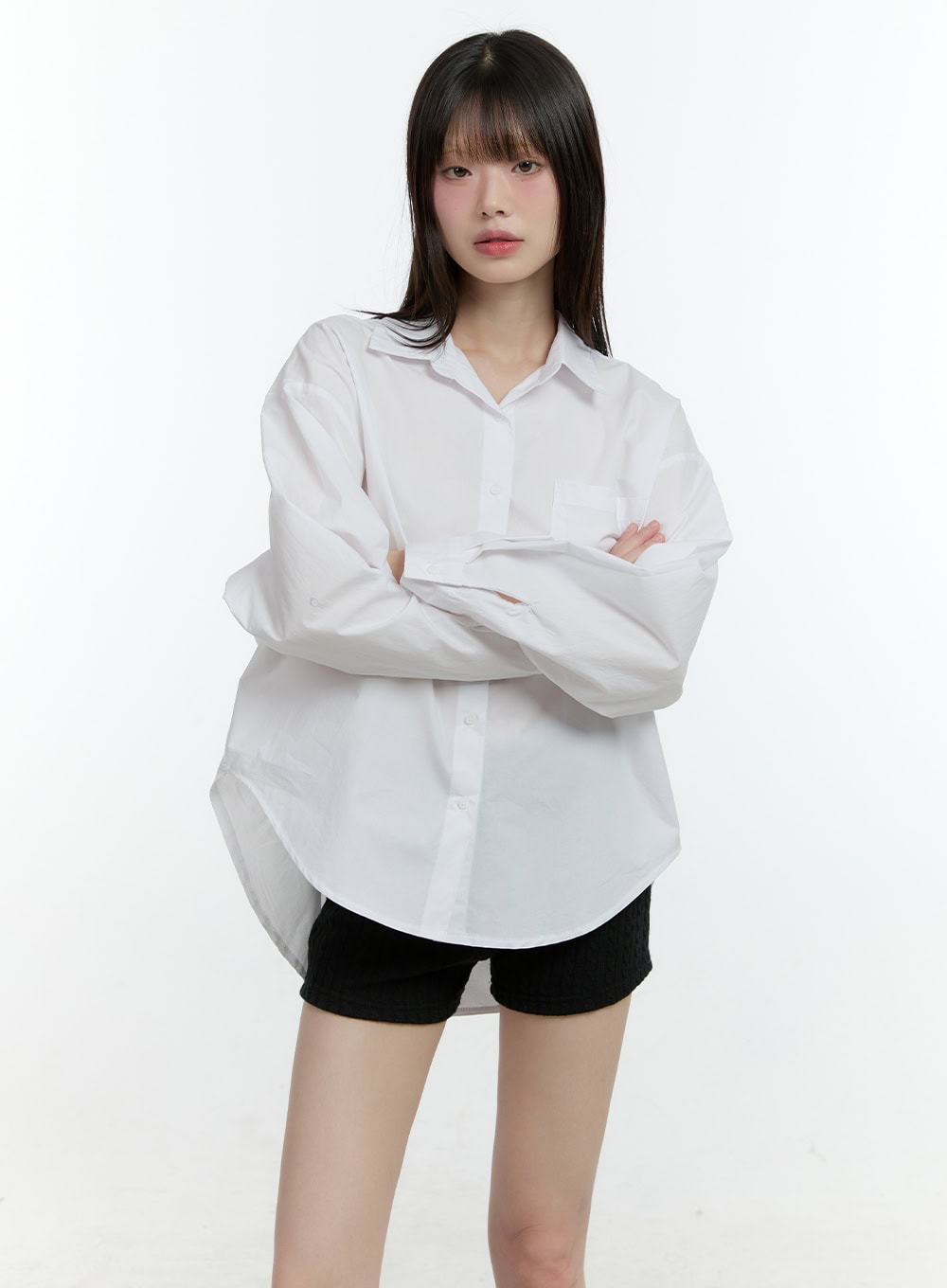 Loose-Fit Collared Button-Up Shirt CF506 - Dark gray S/M Loose-Fit Collared Button-Up Shirt CF506 - Dark gray S/M