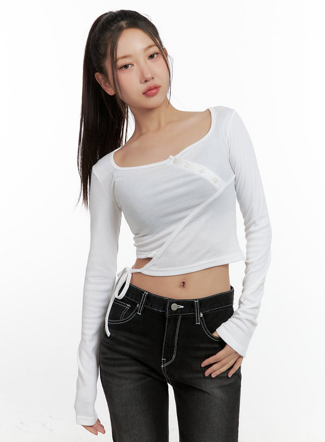 asymmetrical-strappy-long-sleeve-cn412 / White