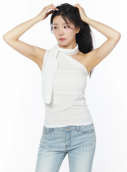 one-shoulder-scarf-tank-cd805 / White