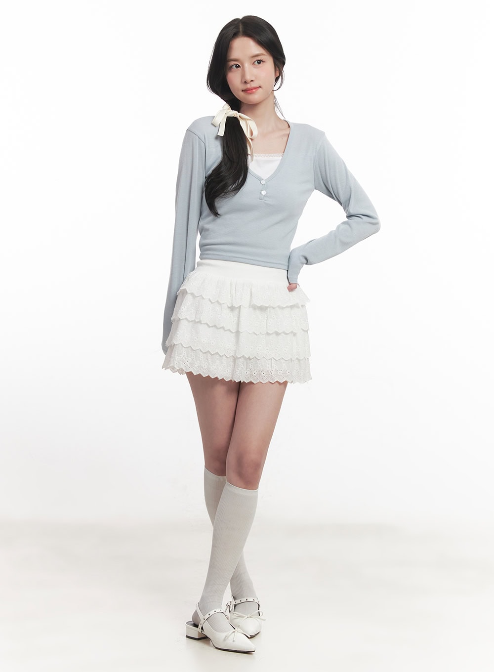 sweet-lace-cotton-mini-skirt-ca511 / White