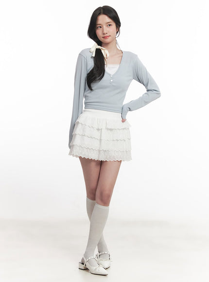 sweet-lace-cotton-mini-skirt-ca511 / White