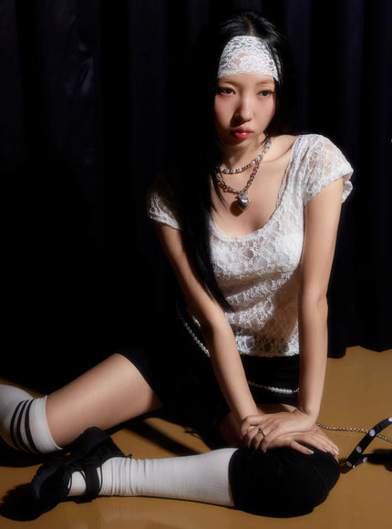 lace-sheer-cap-sleeve-top-iu522 / White