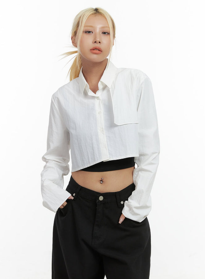 buttoned-solid-crop-blouse-co414 / White