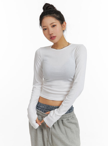 solid-long-sleeve-crop-top-cm408 / White