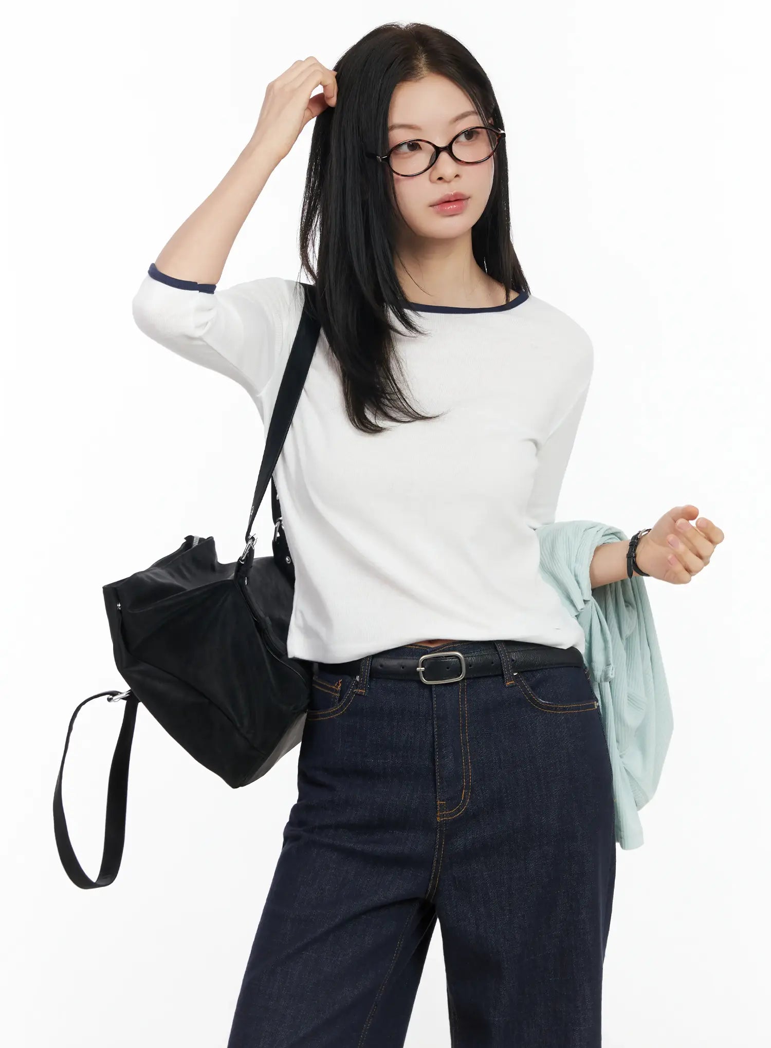 two-color-quarter-sleeve-top-im524 / White