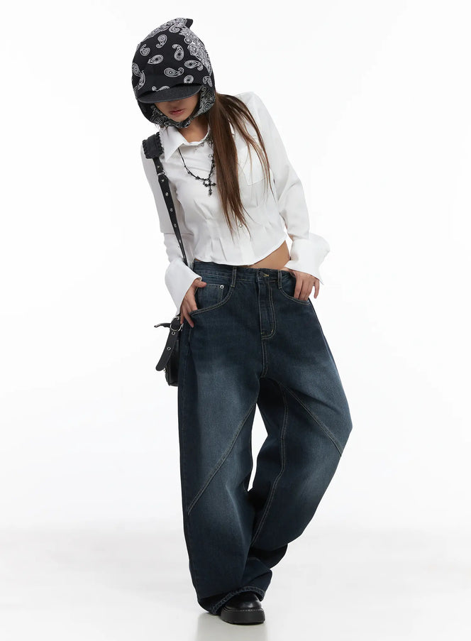 slim-fit-crop-long-sleeve-shirt-cj512 / White