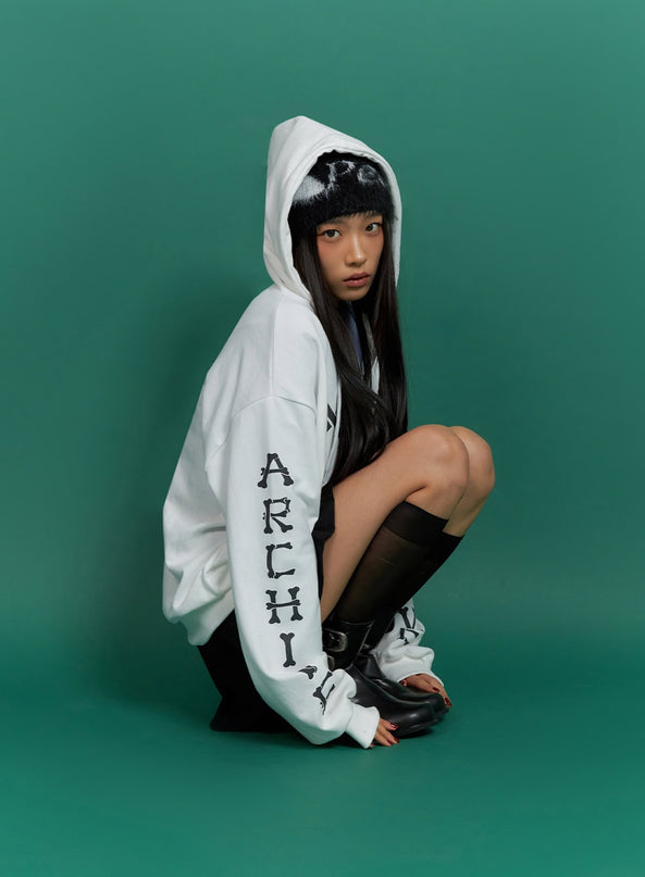 sleeve-lettering-zip-up-hoodie-is427 / White