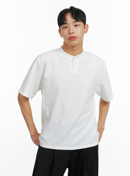 mens-buttoned-solid-t-shirt-iu414 / White