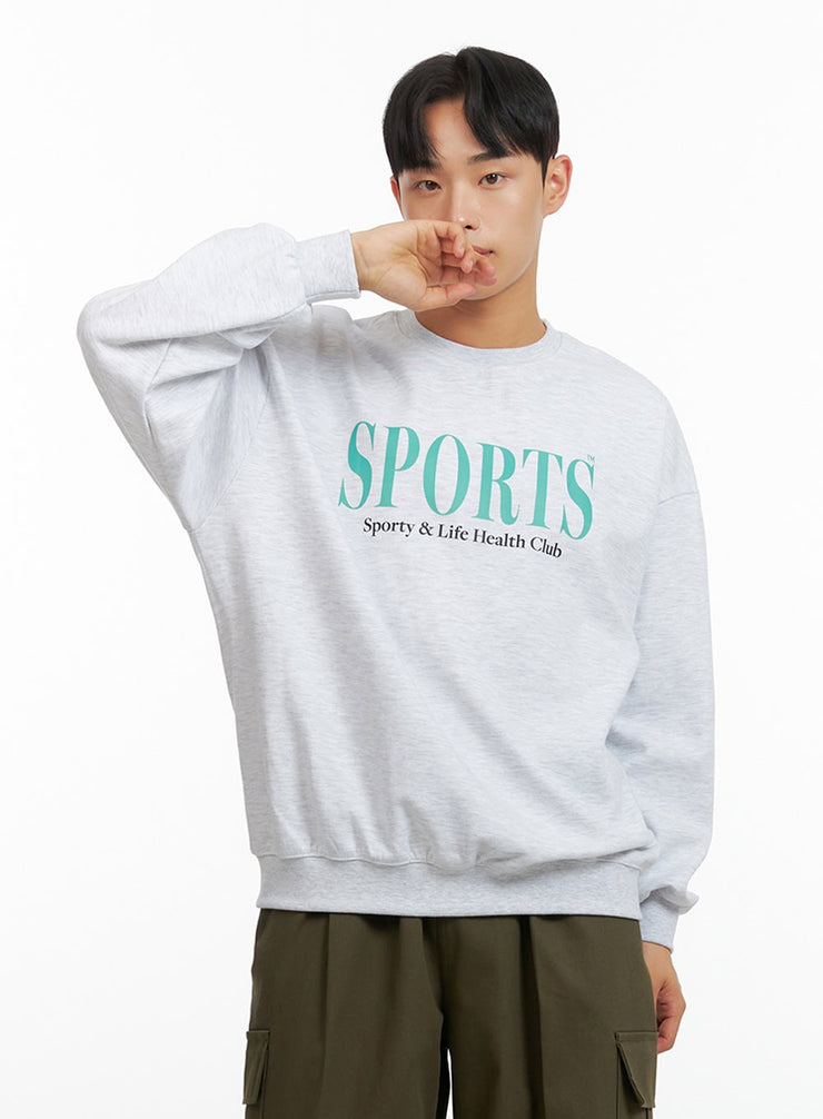 mens-graphic-lettering-crewneck-sweatshirt-white-iu412 / White