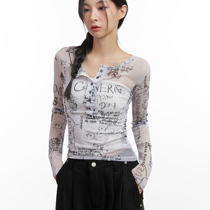 graphic-sheer-slim-fit-top-cn426 / White