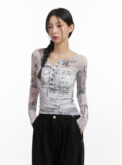 graphic-sheer-slim-fit-top-cn426 / White