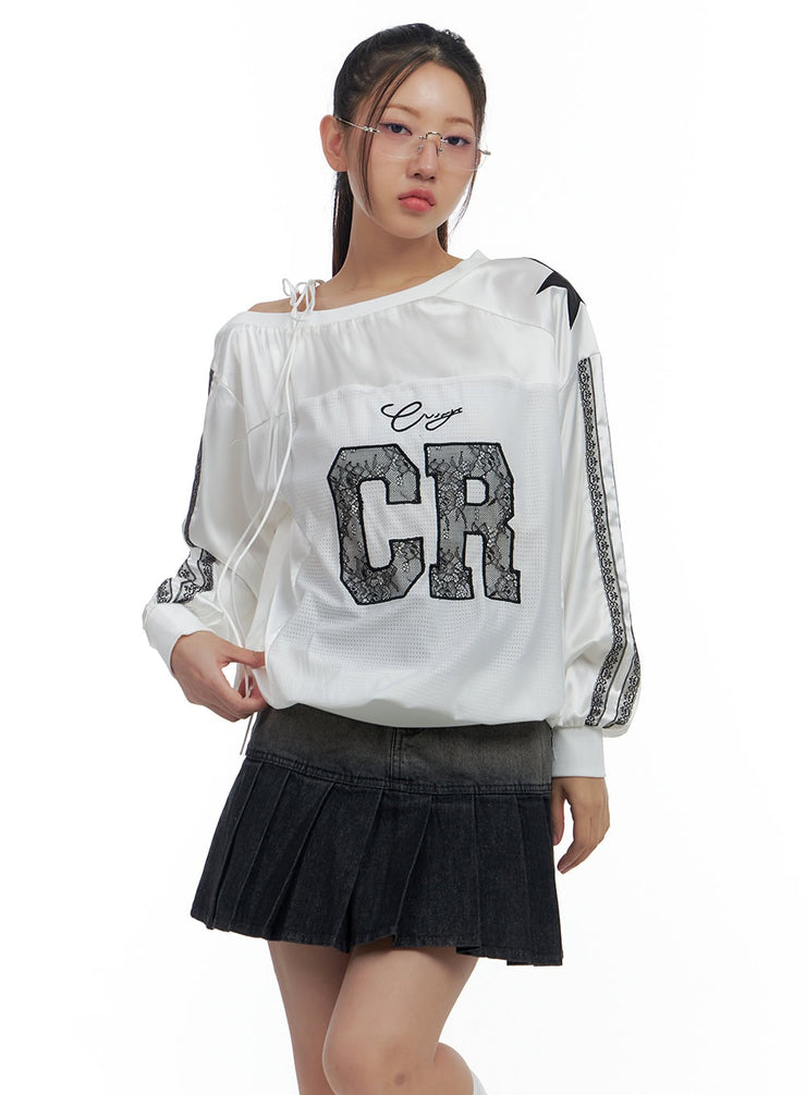 lace-tie-graphic-print-sweatshirt-cs425 / White